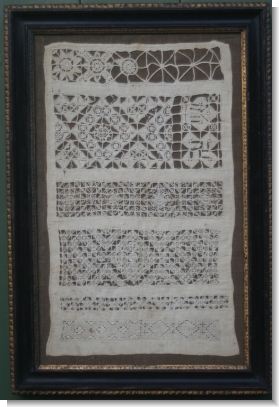 17th CENTURY WHITEWORK BAND SAMPLER