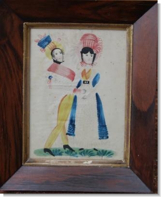 YOUNG COUPLE WATER COLOUR & PIN PRICK, c.1820