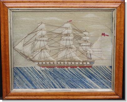 GOOD 19th CENTURY SHIP WOOLWORK PICTURE