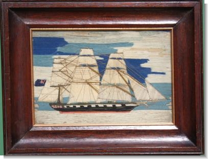 A CHARMING SMALL SHIP WOOLWORK PICTURE.