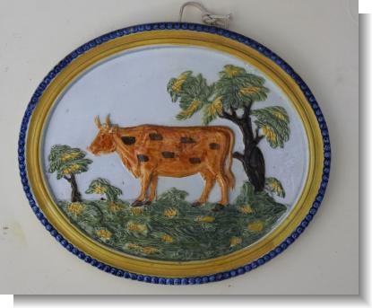 PRATTWARE COW PLAQUE signed & dated 1825