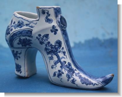 RARE ENGLISH DELFT SHOE, London, 1740