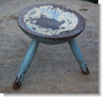 BLUE PAINTED MILKING STOOL