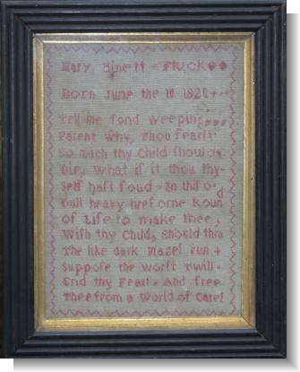 MARY MINETT FLUCK birth sampler 1828.