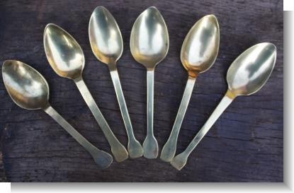 SET of SIX late 18th / early 19th Century Brass Spoons.