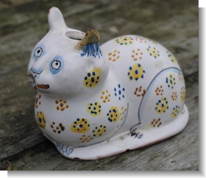 18th century FRENCH FAIENCE DELFT CAT