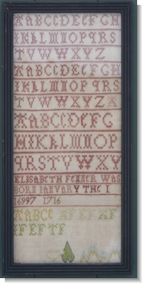 ELIZABETH FENNER born 1697 her Sampler 1716 Kent