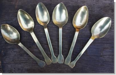 SET of SIX late 18th / early 19th Century Brass Spoons.