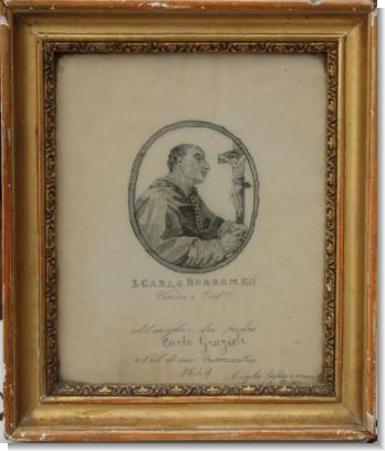 St.CARLO BORROMEO, Signed silkwork 1849