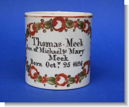 SUNDERLAND MUG for THOMAS MEEK 1826