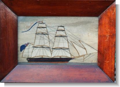 SMALL 19th Century SHIP WOOLWORK PICTURE