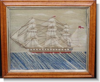 GOOD 19th CENTURY SHIP WOOLWORK PICTURE