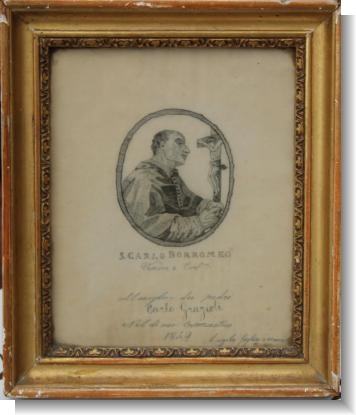 St.CARLO BORROMEO, Signed silkwork 1849